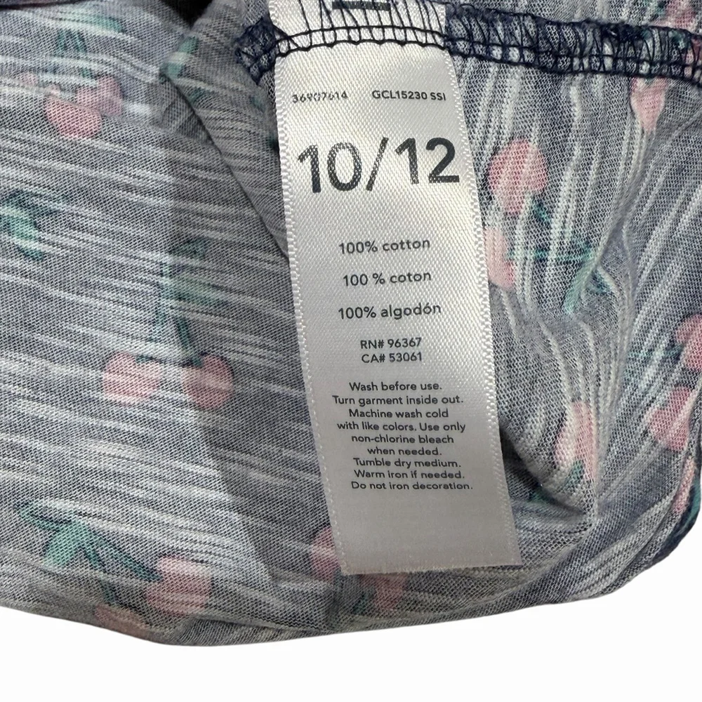 OshKosh B’gosh Girls Size 10/12 Cherry‎ Print Shirt Navy Pink Cotton Top Spring